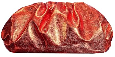 PHILOMENA Pochette in pelle vegana elegante per donna, borsa a mano morbida e pieghettata in PU per serate, matrimoni e balli di fine anno, Arancione, Medium