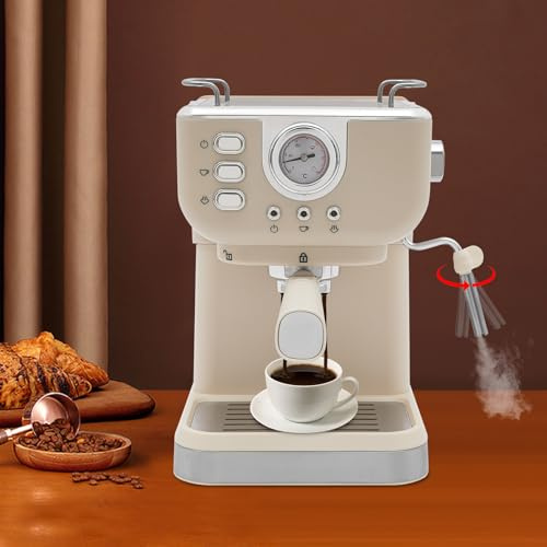 MEELRYD Macchina da caffè espresso da 20 bar, compatta con schiumatura automatica del latte, serbatoio acqua 1,3 litri, 1 filtro