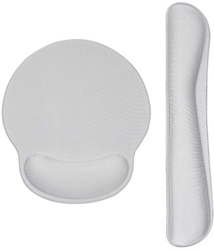 Mibbxea Set Tastiera Ergonomica e Tappetino per Mouse Antiscivolo con Supporto per Polso, Leggero e Sollievo dal Dolore per Laptop Computer e Giochi (Grigio/Bianco)