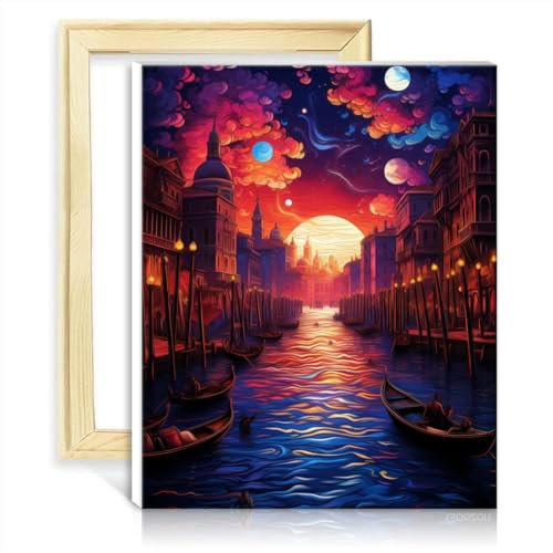 LiHEQING Ölgemälde, Malen nach Zahlen-Set, Venedig, Italien, Ölgemälde, DIY, digitales Kunstwerk für die Wanddekoration zu Hause, Gemälde mit Rahmen (30 x 40 cm)