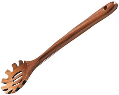 Cuillère à pâtes – Fourchette à spaghetti en bois de 32,6 cm | Cuillère à nouilles | Cuillère de service à pâtes | Cuillère de service à fente pour la cuisine, les pâtes et les nouilles