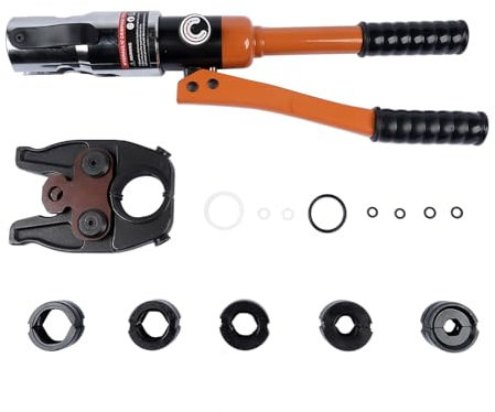 Hopzty Pince à sertir professionnelle à profil V (hydraulique) 12, 15, 18, 22, 28, avec tête rotative à 360° pour tube en cuivre, tube en acier inoxydable, inserts de mâchoires V12, V15, V18, V22, V28