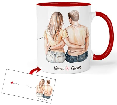 Kembilove® Taza desayuno personalizada con nombres para San Valentín – Taza cerámica 350 ml – Regalo original para parejas, novio y mujer