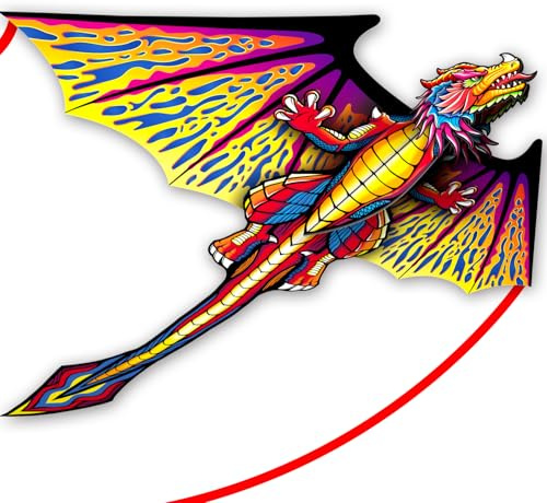 SGftre 3D Red Pterosaur Kite for Boys & Adults Easy to Fly,Beach Trip Outdoor Games Single Line String with Tail,Beach Kite for Family Outdoor Activities (Red Pterosaur)