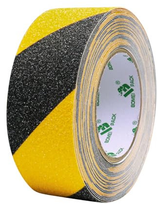 BOMEI PACK Nastro antiscivolo, ad alta trazione, forte presa, nastro di sicurezza per attrito, battistrada antiscivolo per esterni, non facile lasciare residui adesivi,nero/giallo 5cm x 10m