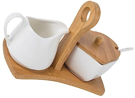Alipis Juego De De Cocina De Cerámica Blanca Con Soporte De Almacenamiento, Azucarera y Lechera Con Mango De, Cuchara Incluida, Adecuado Para Uso Doméstico y Decoración Elegante