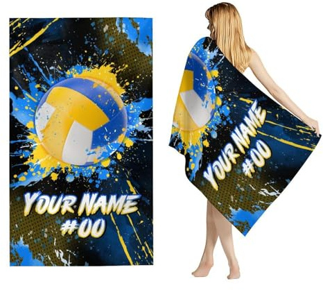 GiftRomance Personalisiertes Strandtuch mit Namen – 100x180 cm Schnelltrocknendes Sandfreies Volleyball Handtuch für Frauen Männer Erwachsene – Individuelles Sport Geschenk