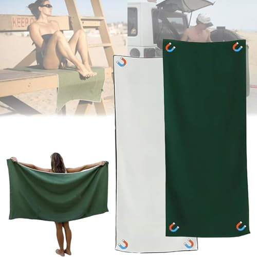 iuscacey Magnetisches Strandhandtuch Stay-Place-Style & Quick-Dry-Komfort - Magnetverschluss für ultimativen Komfort,White + Green