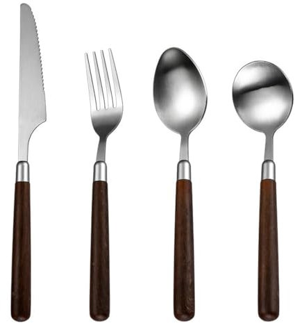 MMRTDJDR Steak Fork Spoon en Bois à Longue poignée Couteau Steak et Ensemble de Couverts