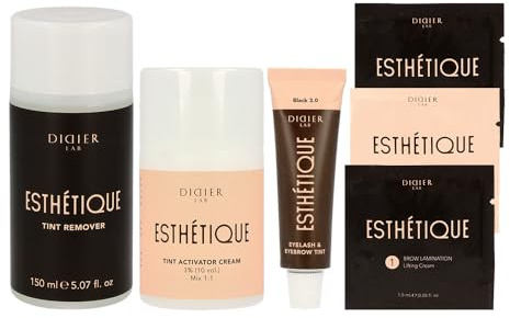 DIDIER LAB Esthétique Kit de Tinte para Cejas y Pestañas & Kit de Laminado de Cejas – Negro – Activador – Removedor de Tinte – Color y Cuidado en un Solo Kit – Calidad de Salón en Casa