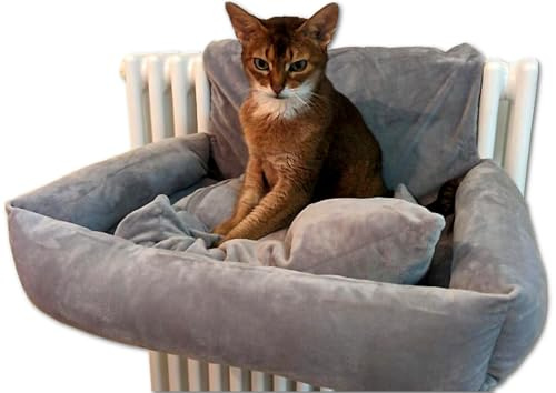 PataGrande Katzenbett für Heizungen, Kuschelige Heizungsliege für Katzen, mit flauschigem Kissen, Katzenhängematte für Heizungen, Katzenliege für Heizkörper, Grau, Maschinenwaschbar