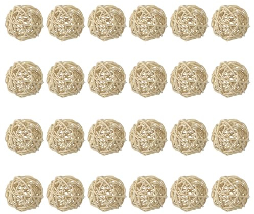 QUARKZMAN 24 Stück Rattan Deko Kugeln, 60 mm Dekokugel Wicker Rattan Ball Wellensittich Spielzeug Vogelspielzeug Hochzeitsfeier Mittelstücke Hausdekoration, Holz