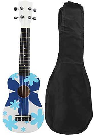 Mtlavishness Ukulele Hawaiian 4 String Guitar pour les débutants Instrument étudiant adulte pour un sac de concert 21 pouces bleu fleur (Bleu)