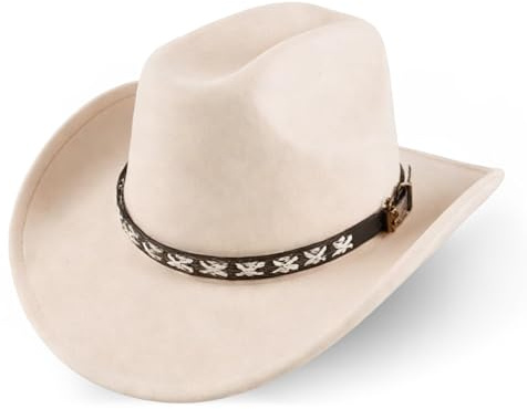 Western Cowboy Hat for Men and Women Wide Brim Soft Felt Fedora Hat with Adjustable Band Suede Cowgirl Hats for Outdoor Activities,Beige