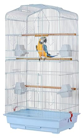 Crystals Bird Cage with Perches, Feed Bowls & Swing – Durable Parrot Cage for Budgies, Parakeets & Small Birds – Spacious Indoor Aviary with Easy Access Doors & Removable Tray for Cleaning (White)