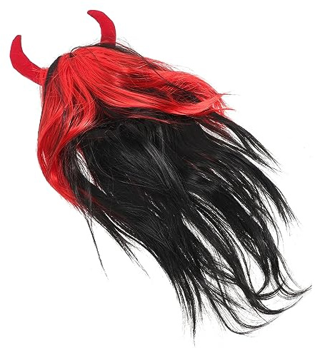 Angoily Halloween Cosplay Perücke mit Bull Horn Design Natürliche Hautfreundliche Rocker Perücke für Damen und Herren für Kostümfest Maskerade Themenparty und Karneval