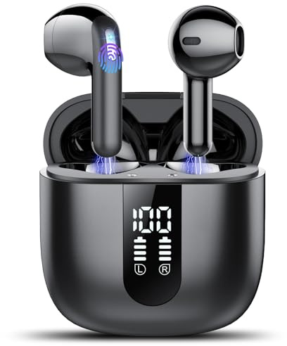 TIMU Bluetooth 5.4-hörlurar, trådlösa hörlurar med 4 ENC-brusreduceringsmikrofoner, Bluetooth Hi-Fi-stereoljud, svart