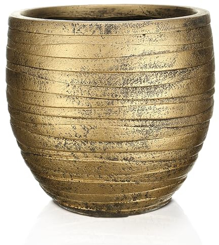 IDEALIST Plant Pots 33cm Indoor Plant Pot, Gold Reinforced Stone, 34L | 1 Pack, W37 H31 cm, Inner Top D33 cm, for Indoor Trees, Metallic, Row Pattern, Plant Pot Cover