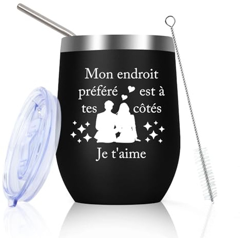 Huaceary Cadeau Saint Valentin Couple Mug Isotherme Cadeaux pour son Copain Copine Cadeau Mariage Noce de Coton Original Utile Amoureux Amour Cadeaux pour Couple Mari Ma Femme Homme Tasse Isotherme