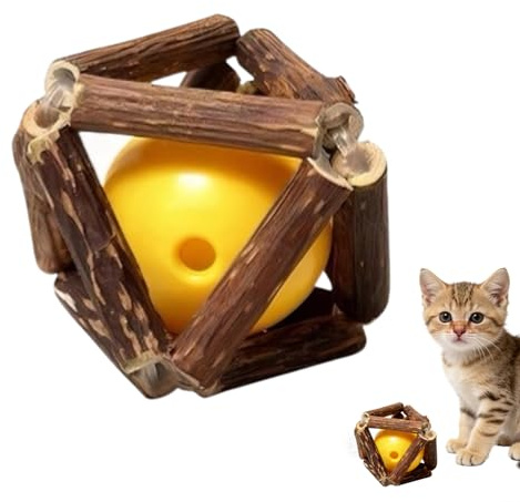 Katzenkauspielzeug zum Zahnen, 5 cm, interaktives Beißspielzeug mit PP & Holz, Stressabbau Kauen für Indoor-Katzen, beruhigend für mittelgroße und große Rassen