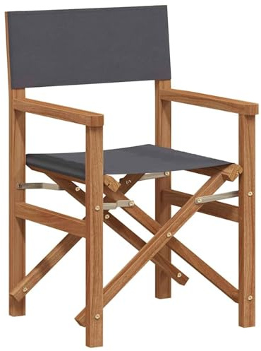 Gecheer Folding Director's Chair - Solid Teak Wood, Grey, Indoor/Outdoor Use Model42008018