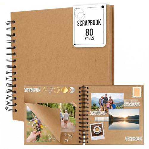Fotoalbum zum Selbstgestalten, Yunision 80 Seiten DIY Scrapbook Fotobuch zum Einkleben, Fotoalbum Selbst Gestalten, DIY Erinnerungsalbum 250 GSM Kraftpapier für Abschluss Geburtstag Hochzeit (Braun)
