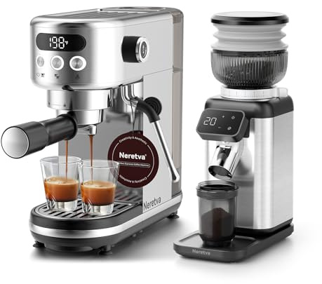 Neretva Siebträgermaschine 20 Bar Klein Edelstahl Professionelle Espressomaschine & Professionelle 40 Präzisionsschleife Kaffeemühle Elektrisch