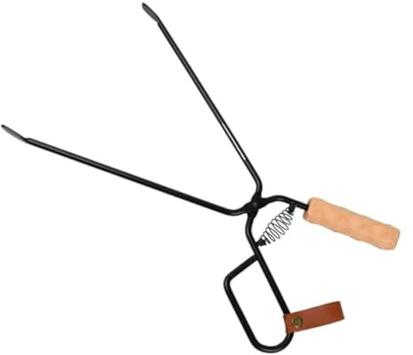 Homeponnew Pinzas de fuego de acero al carbono para barbacoas al aire libre, camping y hogueras, herramienta de agarre resistente de 18.3 pulgadas con punta plana, revestimiento negro resistente al