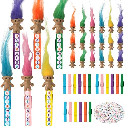 DJianrang Lucky Troll Dolls Spirit Clips - 60Pack Good Luck Cheer Pins Team Clips Miniature Retro Doll Pegs Bright Cheerleader Gifts for Women Adult Backpack Accessories School Game Day Squad Reward