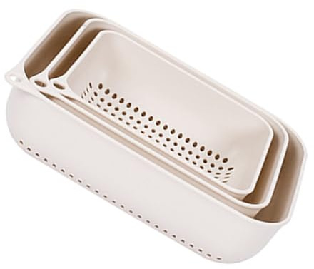 GALPADA Set 3 Pezzi Scolapasta Rettangolare e Curvo in Plastica Pp Bianco, Multifunzione per Lavare e Scolare Frutta e Verdura in Cucina