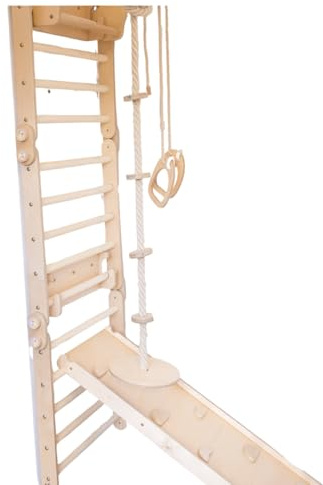 KIDWOOD Sprossenwand für Kleinkinder ab 2 Jahre Kletterdreieck Naturholz Made in EU mit Rutsche