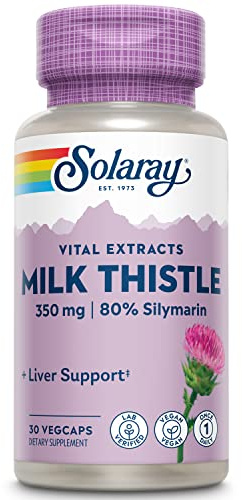 SOLARAY Milk Thistle Seed Extract 350 mg Guaranteed to Contain 80% Silymarin, Traditional Liver Support, Vegan & Lab Verified for Quality, 60 Day Money-Back Guarantee, 30 Servings, 30 VegCaps