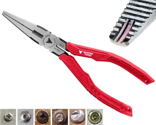VAMPLIERS 7.5 Stripped Screw Extractor Needle Nose Pliers. Made in Japan. Time-Saving Long Nose Screw Removal Plier for Removing Damaged Fasteners in Confined Spaces.