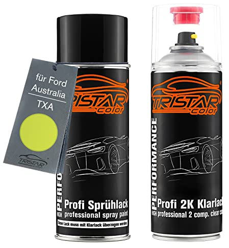 TRISTARcolor Autolack 2K Spraydosen Set für Ford Australia TXA Toxic Green Basislack 2 Komponenten Klarlack Sprühdose