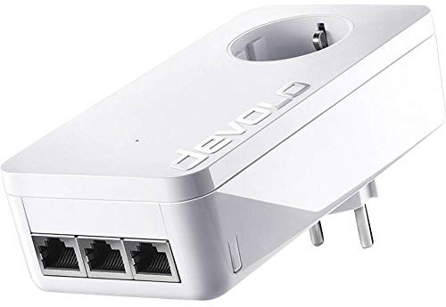 Devolo dLAN 1200 triple+ Powerline Adapter, 1200 Mbit/s LAN über die Steckdose, 3x Gigabit Ports, 1xdLAN Adapter, integrierte Steckdose, PLC Netzwerkadapter, weiß