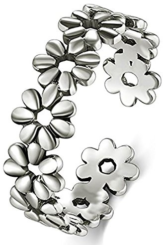 BORUO 925 Sterling Silver Toe Ring, Daisy Flower Hawaiian Adjustable Band Ring