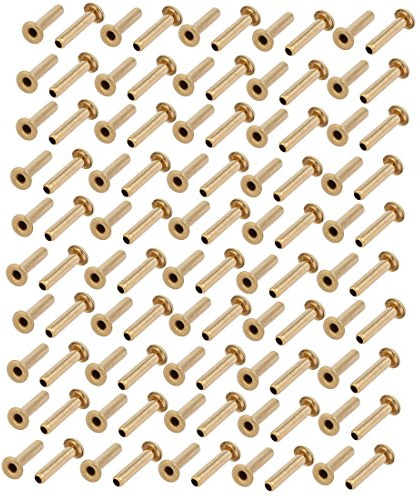 Sourcingmap 100pcs M2 x 10mm Brass Plated Metal Hollow Eyelets Rivets Gold Tone