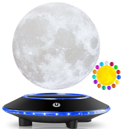 VGAzer mond lampe 3D Druck magnetschwebende mondlicht Lampen Rotierende Schwebende Mondlampe für Zuhause, Büro Decor, Kreative Geschenk-6 Zoll (16 Farben Weißer Mond)