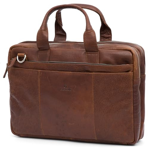 Lucleon by Trendhim Laptoptasche Herren | Montreal Leder Umhängetasche für 15,6 Zoll Laptop | Dänisches Design | Wasserabweisende Aktentasche für Arbeit & Alltag