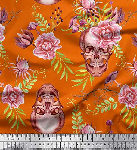 Soimoi Orange Kunstseide Stoff Schudel & Begonie Blumen- Drucken Nahen Stoff 1 Meter 42 Zoll breit