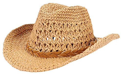 ITODA Strohhut Eltern-Kind Westernhut Stroh Cowboyhut Sonnenschutz Sonnenhut für Damen Herren Texashut für Junge Mädchen Rodeohut Unisex Panamahut Outdoor Bindemütze Sommer Mütze mit Kinnband