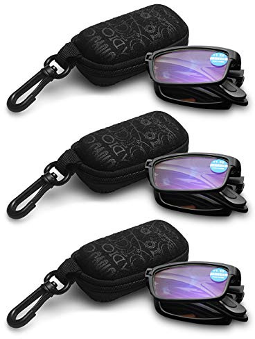 KOOSUFA Faltbare Lesebrille Herren Damen Anti Blaulicht Zusammenklappbar Leicht Lesehilfe Schwarz mit Etui (3x Schwarz, 2.5)