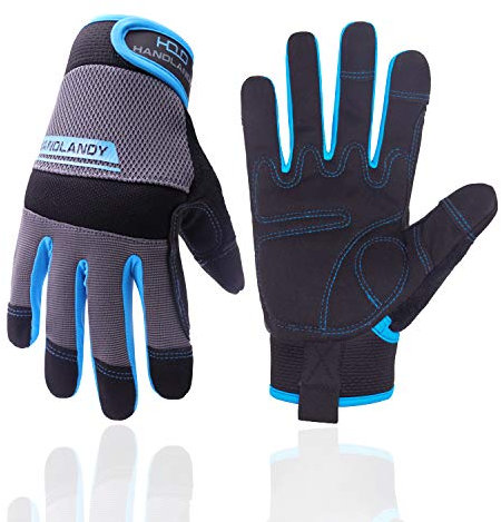 HANDLANDY HLDD UltraLight Safety Work Gloves, Mens & Women Multi-Functional Work Gloves with Extensive Palm Protection, Mechanic Gardening Construction DIY Glove with Touchscreen (Medium, Blue)