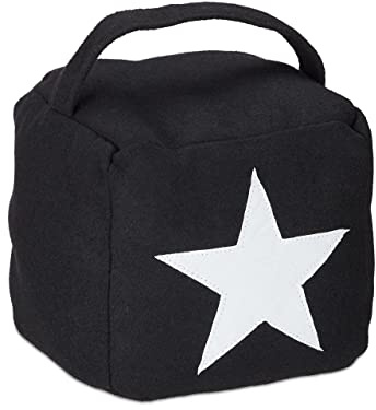 Relaxdays Türstopper Stern 2er Set, Türpuffer Stoff, hoch, schwarz | mit Griff, dekorativ, HxBxT: 20 x 15 x 15 cm