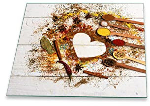 Herdabdeckplatte Abdeckung Ceranfeld Abdeckplatte Schneidebrett 1-Teilig 60x52 Gewürze Mehrfarbig Spritzschutz Glasplatte Ceranfeldabdeckung Schutz Herdschutz Sicherheitsglas Glasschneidebrett