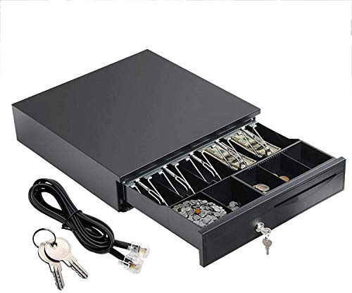 Cash Drawer, Hidden Safe Shop Till Drawer for Cash Register Printers Cash Machine, 12V Heavy Duty Money Box for Business with 5 Bills 5 Coins Tray Removable Insert, Adjustable Slots&Checkout