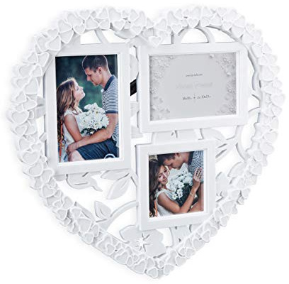 Relaxdays Herz Bilderrahmen Collage, Bildergalerie, Hoch-, Querformat 10x10, 10x15, Geschenk für Hochzeit, vers. Farben
