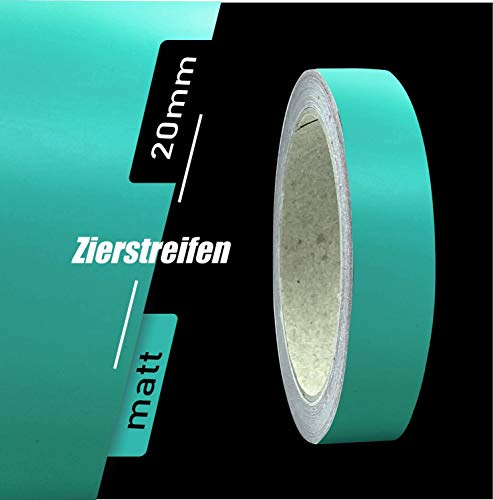 siviwonder Zierstreifen selbstklebend Folie Türkis Matt matt 20 mm x 10 m Rolle Dekorband Auto Motorrad Boot Fahrrad Wohnwagen Helm Pinstripe Klebeband für Konturmarkierung Linien Dekoration Zierlinie