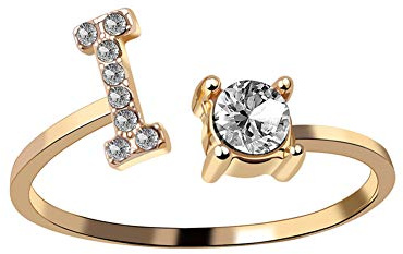 HIJONES Damen Anfangsbuchstabe Open Ring mit Zirkonia Stapelbaren Alphabet Verstellbaren Ringen Golden Brief I