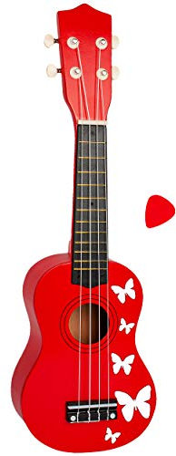 alles-meine.de GmbH Kinder - Gitarre/Ukulele - aus Holz - Motiv & Farbwahl - rot & Schmetterlinge weiß - hochwertige Konzertgitarre - 55 cm - Klassik - akustische - Kindergitar..